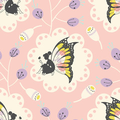 Lace and Pretty Fairies Whimsical Vector Seamless pattern