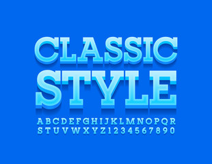 Vector classic Style Alphabet Letters and Numbers. Blue 3D Font.