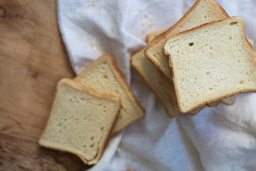 homemade slide bread on the wooden broad