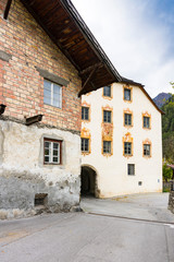 Street with tower house in Pfunds, Austria