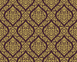 gold and brown lai thai pattern , Thai traditional background with lotus flower art design