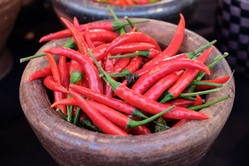 hili peppers in Old style ceramic bowl