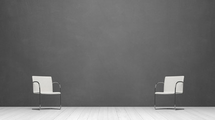 abstract business symbol with white chairs - 3D Illustration