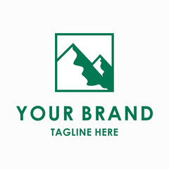 two mountain logos with boxes suitable for outdoor and adventure logos