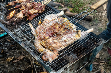Roast whole chicken outdoors