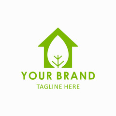 green Home natural logo. Interior home, Leaf logo