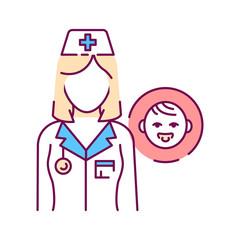 Pediatrician color line icon. Nursing service. Medical service and treatment children. Pictogram for web page, mobile app, promo. UI UX GUI design element.