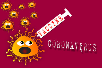 Coronavirus vaccine. Conceptual illustration for vaccine, health. A virus is stung with a syringe