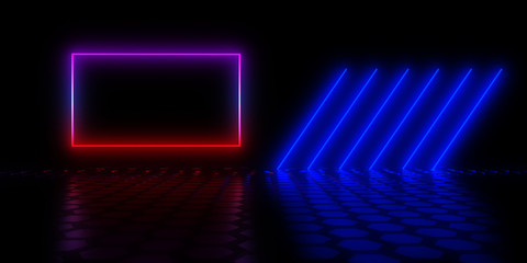 3D abstract background with neon lights. 3d illustration