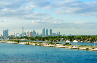 Fototapeta na wymiar Macarthur Causeway aerial view, Miami