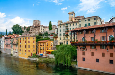 Bassano del Grappa, Veneto / Italy - August 13th, 2008: View from the Ponte Vecchio or 