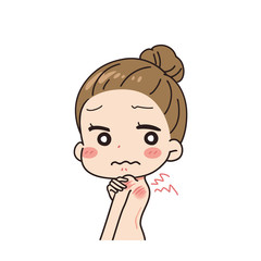 Oblique illustration of a tanned woman, upper body.