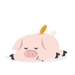 Sick Piggy bank with coin