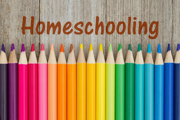 Homeschooling message with pencil crayons