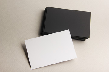 Business card blank on wooden background. Corporate Stationery, Branding Mock-up. Creative designer desk. Flat lay. Copy space for text