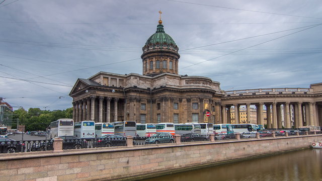 Kazan Cathedral or Kazanskiy Kafedralniy Sobor timelapse  in Saint Petersburg