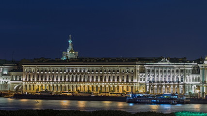 Fototapeta na wymiar The Palace embankment and the Winter Palace timelapse June night. St. Petersburg, Russia