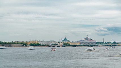 Fototapeta na wymiar View of the Trinity Bridge in St. Petersburg over the Neva River timelapse.