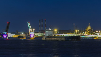 Fototapeta na wymiar The Blagoveshchensky Annunciation Bridge timelapse during the White Nights in St. Petersburg, Russia