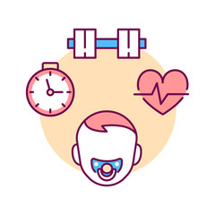 Pediatric sports medicine color line icon. Rehabilitation, physical therapy in children. Pictogram for web page, mobile app, promo. UI UX GUI design element.