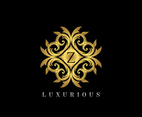 Golden elegant monogram with letter Z. Template design for monogram, label, logo, emblem. Vector illustration.