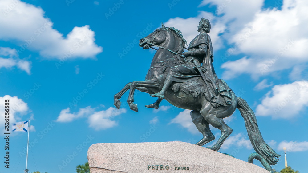 Wall mural monument of russian emperor peter the great, known as the bronze horseman timelapse, saint petersbur