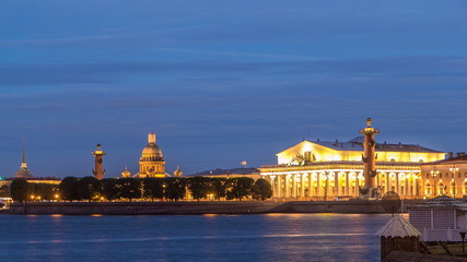 Fototapeta premium View of the Old Stock Exchange timelapse , rastralnye column, St. Isaac's Cathedral. St. Petersburg Russia