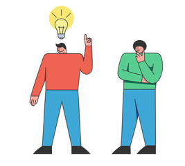 Brainstorming And Teamwork Concept. Businessmen Are Working Together, Thinking Of And Developing A New Project Or Startup. Business People Collection. Cartoon Outline Linear Flat Vector Illustration