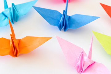 折り紙で作った複数の折り鶴