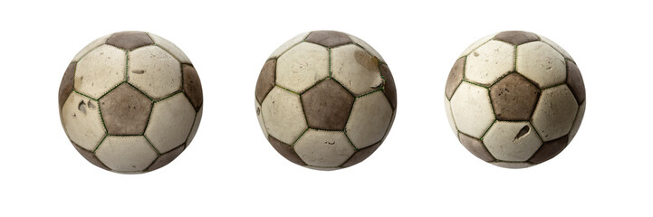 Three old real leather soccerballs isolated on white background. © alexytrener