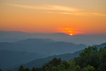 Beautiful landscape view mountain with Sunset background.