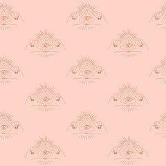 Seamless pattern with the sign of the Freemasonry, the  Eye of Providence and hands in the form of a triangle. Editable vector illustration