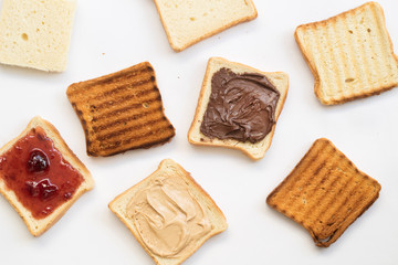 Set of slices toast bread isolated on a white background, top view