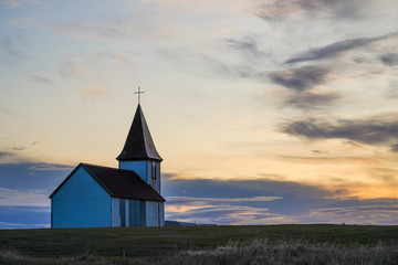 small old church in Hellnar west Iceland with beautiful sky in twilight time