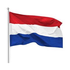 Flag of the Kingdom of the Netherlands in the wind on flagpole, isolated on white background, vector