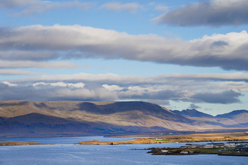 beautiful landscape view of small village near Reykjavik Iceland