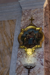 Bas-relief symbolizing the 2nd stop of Jesus Christ on the wall in the St. Peter Church in old Yafo...