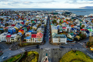 Reykjavik city from above view horizontal