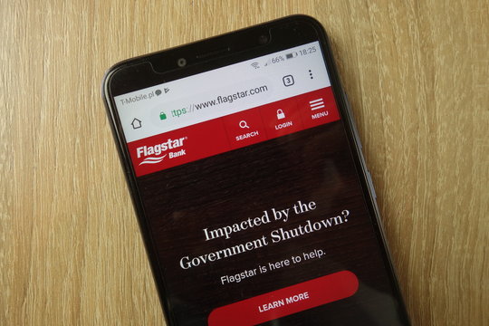 KONSKIE, POLAND - January 31, 2019: Flagstar Bank website (www.flagstar.com) displayed on smartphone