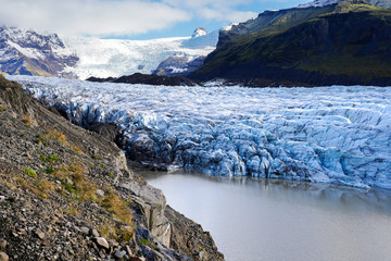 Glacier of ice with mountain view at svinafellsjokull vatnajökull national park iceland