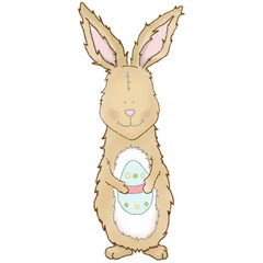 Obraz premium Easter bunny illustration. Easter bunny in hand drawn cartoon style isolated on white background. Cute rabbit. Bunnie, Easter egg. Funny bunny. Happy Easter.
