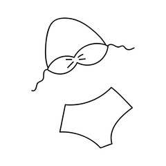 Women s Doodle swimsuit illustration.Black and white image.Contour drawing.Hand drawing.Summer clothing for swimming.Sea and recreation.Vector