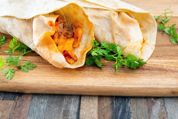 bacon chicken wrap - meat of chicken buttle in rest of bacon fume cooked