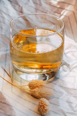 glass of whiskey  on table