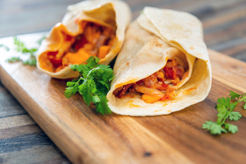 bacon chicken wrap - meat of chicken buttle in rest of bacon fume cooked
