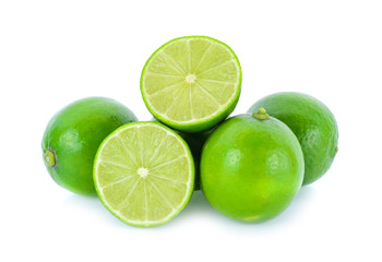 Half of lime citrus fruit (lime cut) isolated on white background.