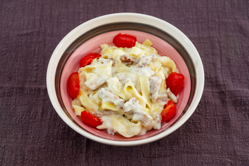 tasty Carbonara pasta on the table