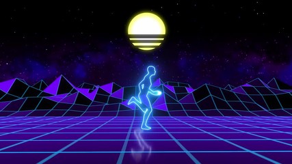 retro futuristic 80's neon cyber laser runner 80's video loop - Powered by Adobe