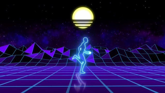 retro futuristic 80's neon cyber laser runner 80's video loop