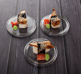 sushi on a dark background